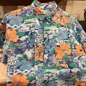 Key West Hand Print Fashions Tropical Floral Hawaiian Shirt Men’s Sz L